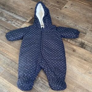 Petit Bateau navy blue with white stars baby bunting snowsuit size 6m